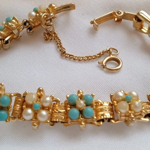 Vintage gold pearl, blue pearl, bracelet - Picture 4 of 8